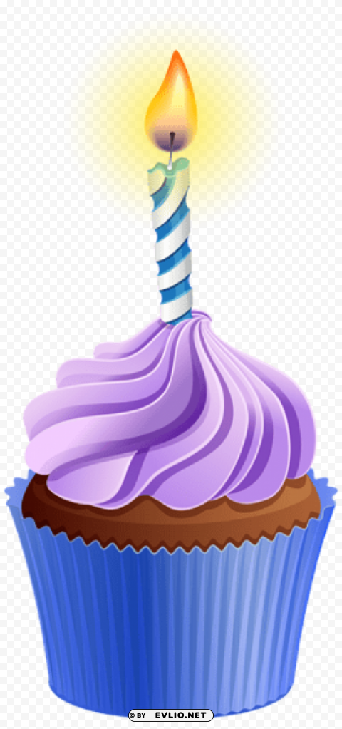 birthday cupcake with candle Transparent PNG Isolated Item with Detail