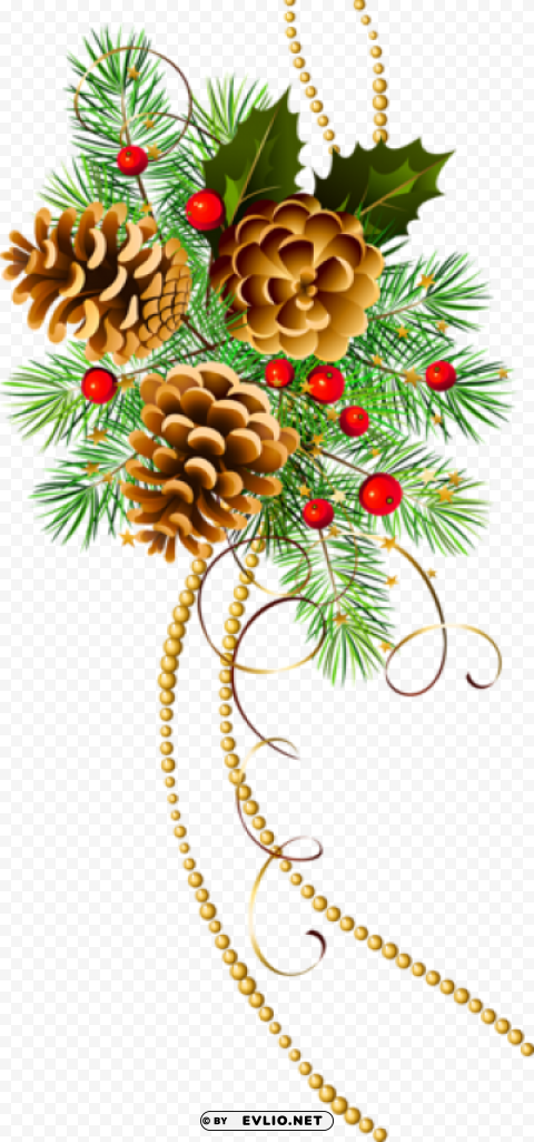 three christmas cones with pine branch PNG with Transparency and Isolation