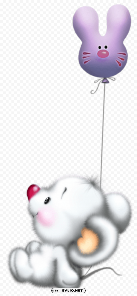 cute white mouse with balloon cartoon free Clear Background PNG Isolation