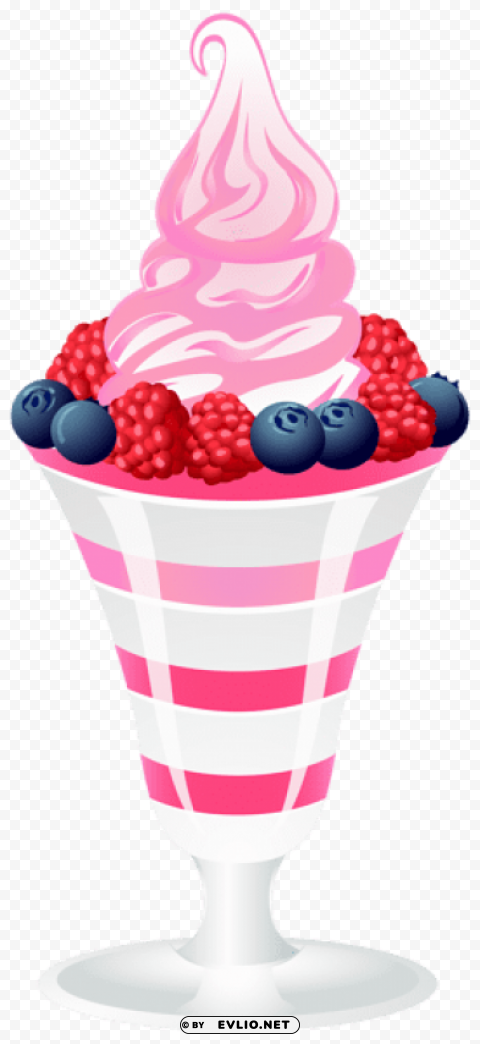 ice cream sundae with raspberries and blackberries t Isolated Item on Transparent PNG