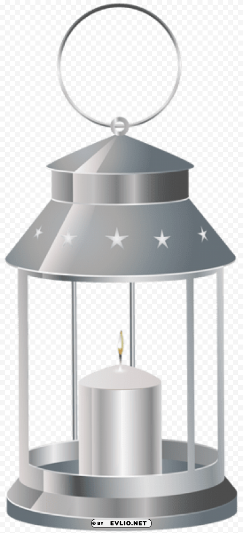 silver lantern with candle PNG Image Isolated with Clear Transparency