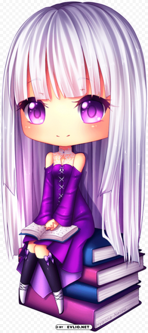 cute chibi anime girl Isolated Artwork in Transparent PNG