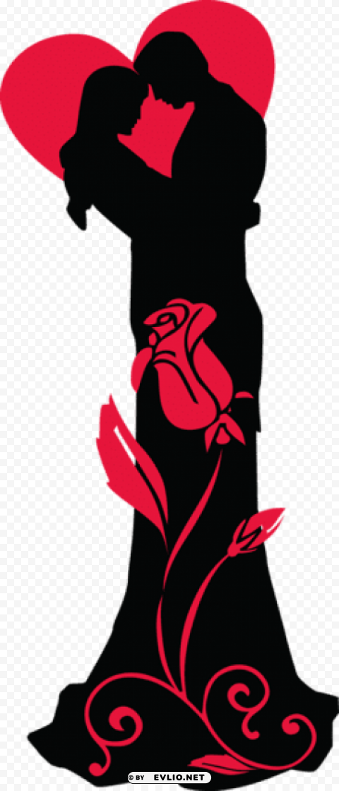  loving couple silhouettes with red heart and rose Free PNG images with transparent layers compilation