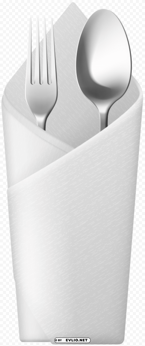 spoon and fork in napkin PNG isolated