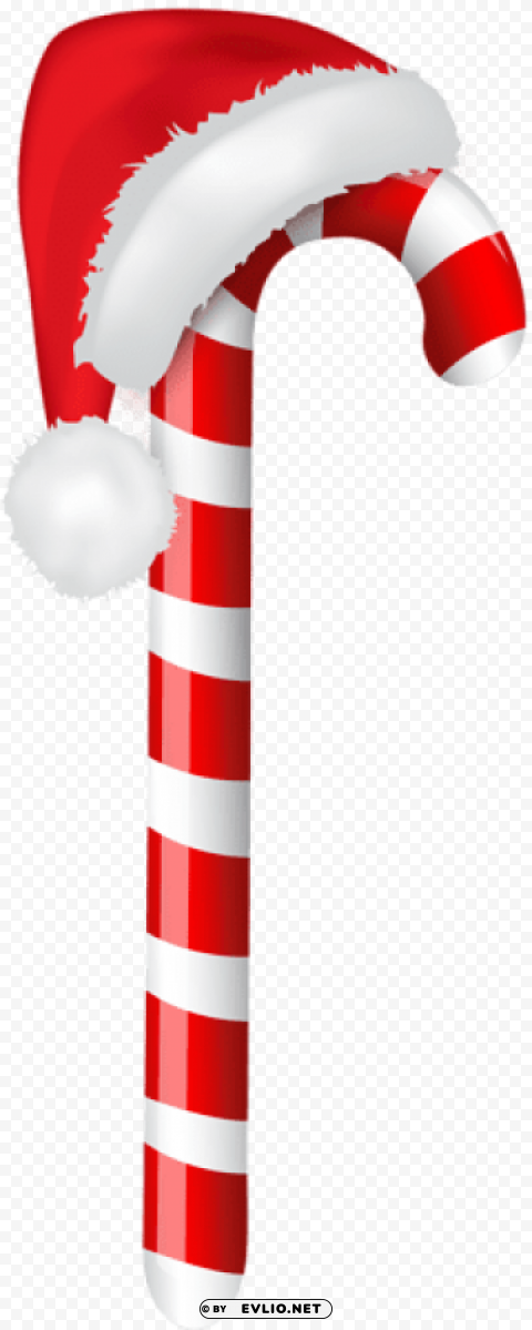 candy cane with santa hat PNG isolated