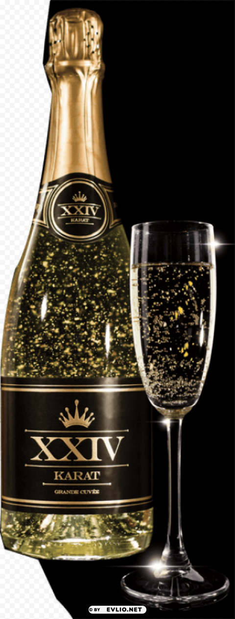 champagne with gold flakes Clear Background Isolated PNG Object