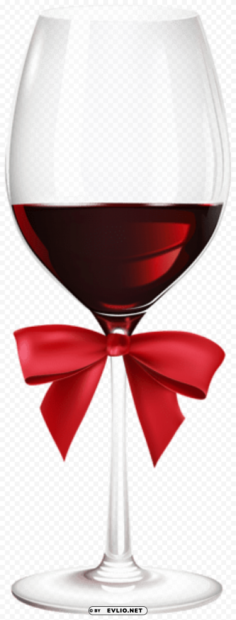 glass red wine with bow Isolated Graphic on Transparent PNG