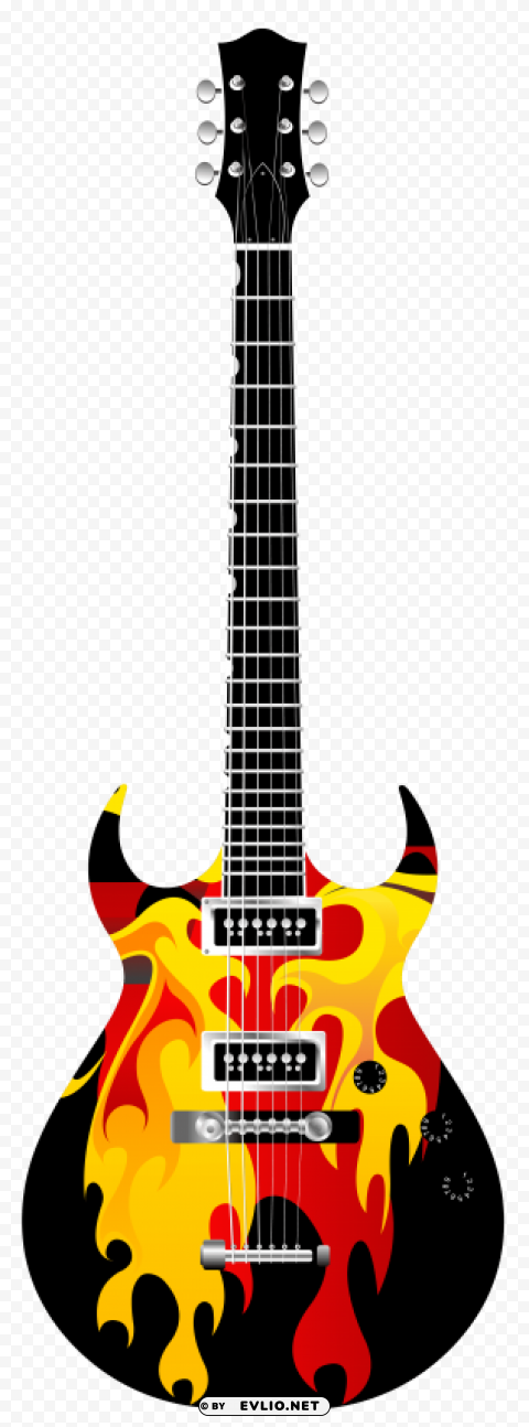 Flame Electric Guitar Isolated Item On Transparent PNG Format