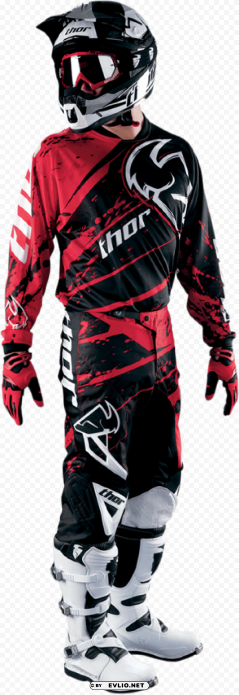 red dirt bike outfit Clear Background Isolated PNG Graphic