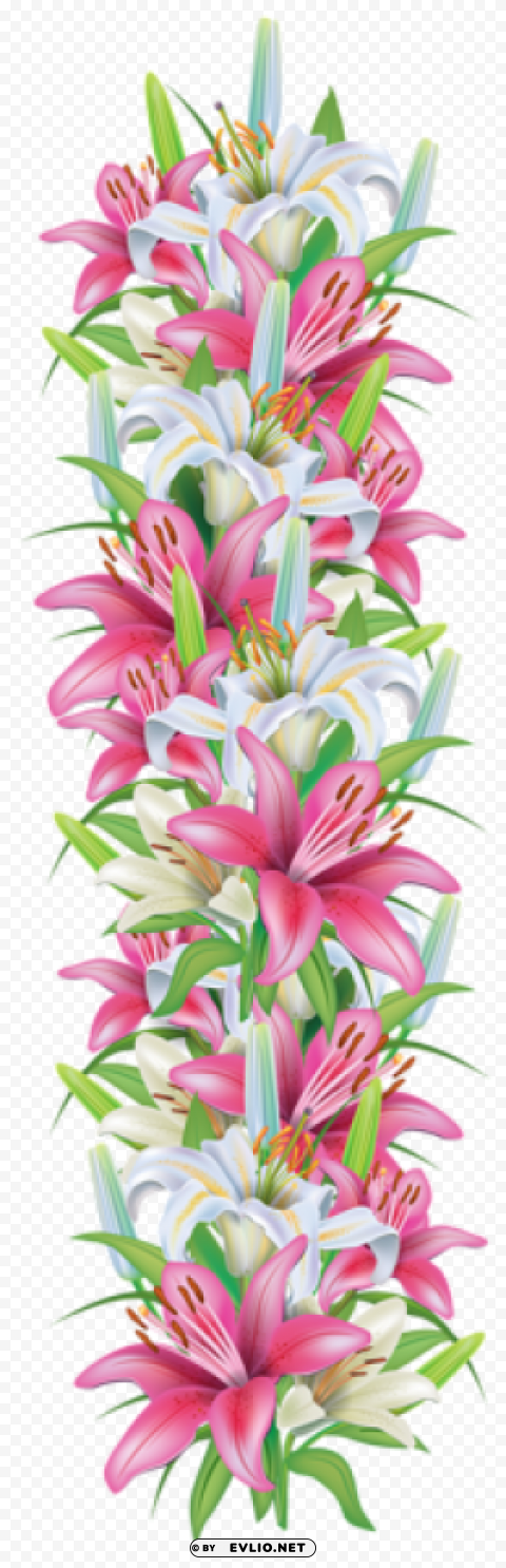 pink and white lilies decoration border Transparent PNG Isolated Element