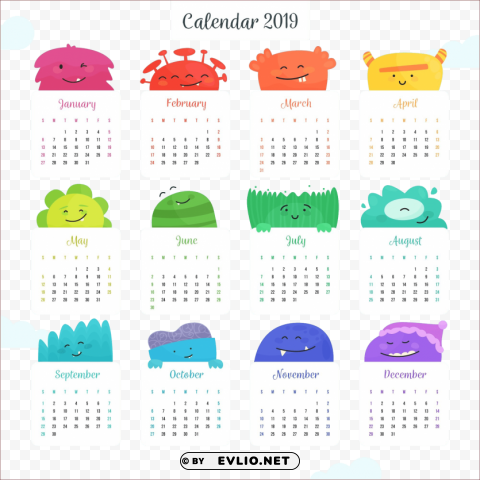 2019 calendar for kids Free PNG images with alpha channel set
