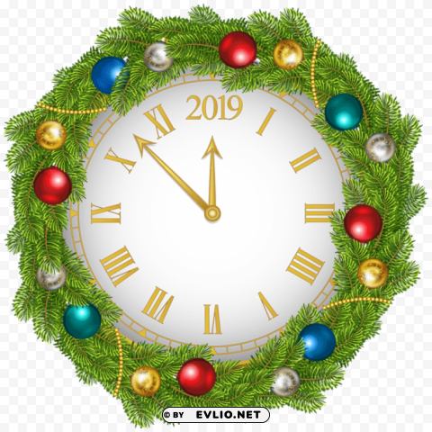 2019 new year clock PNG with no bg