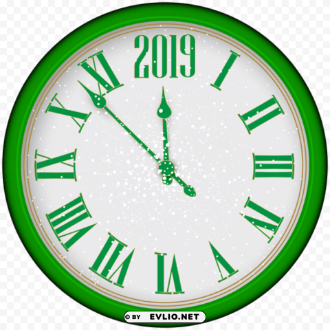 2019 new year green clock PNG with no background required