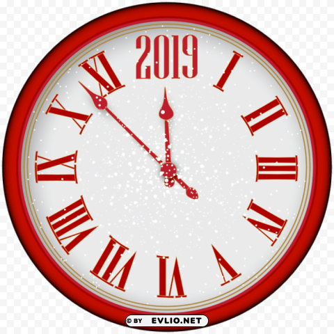 2019 new year red clock PNG with no background free download