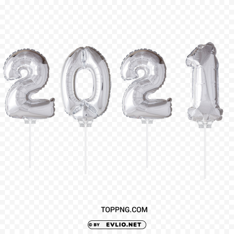 2021 balloon Happy New Year silver color PNG images with no royalties