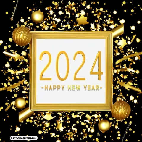 2024 Happy New Year Gold Card Illustration Image PNG for free purposes