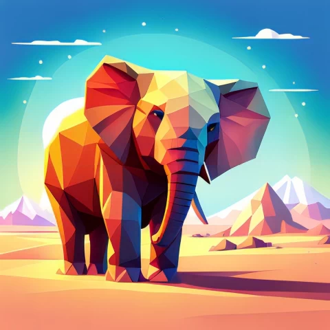 Adorable Low Poly Baby Elephant in Vibrant Colors Transparent PNG images bulk package - Image ID 61ad540b
