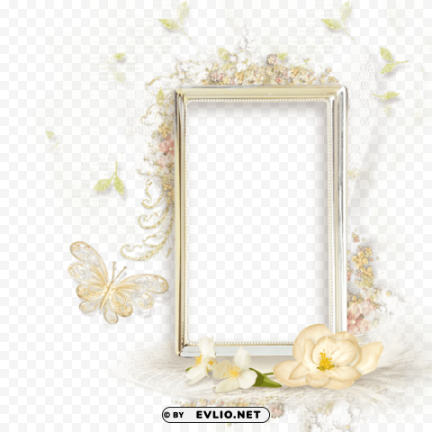 Beautiful Cream Frame With Flowers PNG Transparent Images Mega Collection