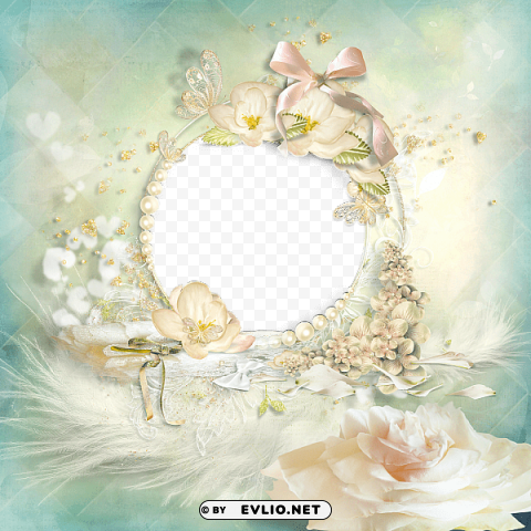 beautiful frame with flowers pearls and feathers Transparent PNG images complete library