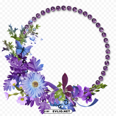 beautiful purple round flowers frame Transparent PNG Isolated Item with Detail
