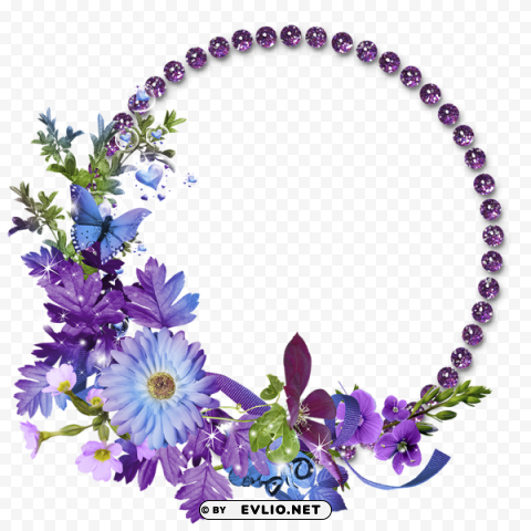 Beautiful Purple Round Flowers Frame Transparent PNG Isolated Item With Detail