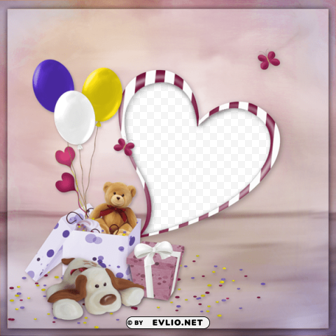 birthdayframe with gift and teddy bear Transparent background PNG artworks