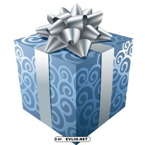 blue gift with silver ribbon PNG photos with clear backgrounds