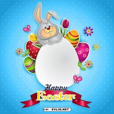 Blue Happy Easterwith Bunny PNG Images With Transparent Layer