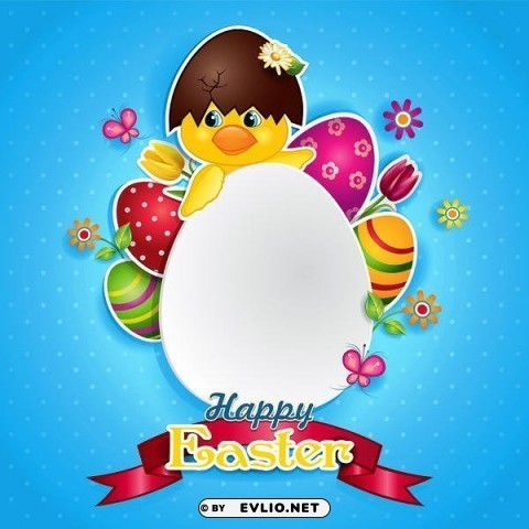 blue happy easterwith chiken PNG transparent images for social media