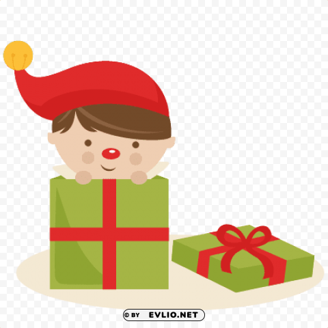 boy elf in present svg cutting christmas svg - elf in a present PNG files with clear background collection