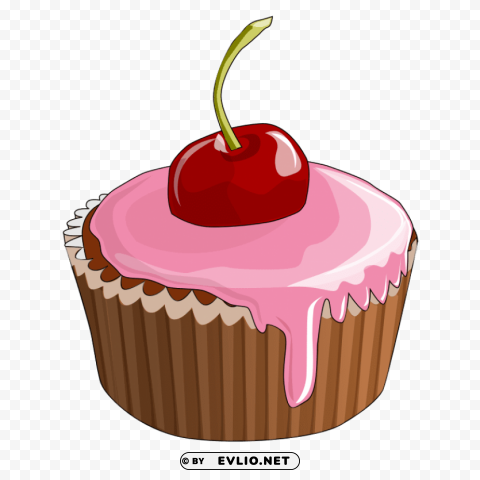 cartoon cupcake cherry on top Clear Background PNG Isolated Element Detail