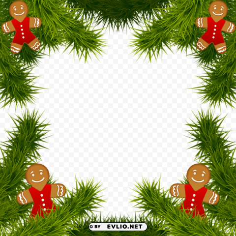 christmas pine frame with gingerbread ornaments PNG Image with Transparent Isolated Design
