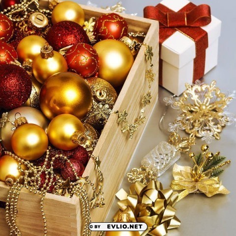 christmas red and gold balls and ornaments Transparent PNG pictures archive