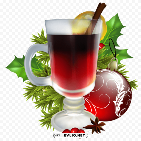 christmas tea with christmas decorations Transparent PNG Isolated Illustration