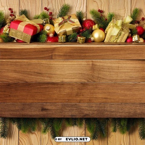 christmas woodenwith gifts and decorations Clear image PNG