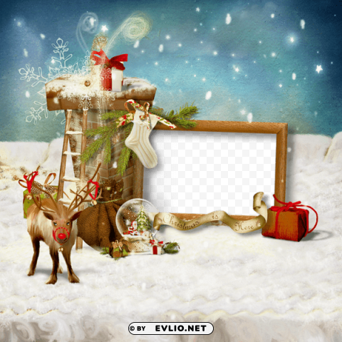 christmasphoto frame with reindeer PNG objects