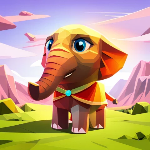 Colorful Cloaked Baby Elephant Low Poly Art Transparent PNG images bundle