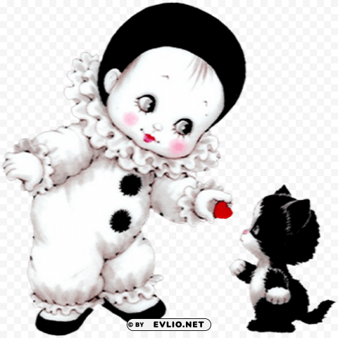 cute mime with kitten PNG clipart with transparency
