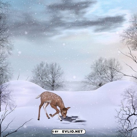 cute winterwith deer PNG Image Isolated with Clear Transparency