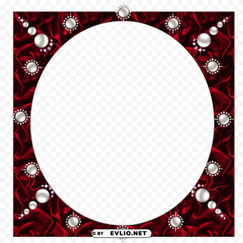 dark red transparent photo frame with pearls ClearCut Background Isolated PNG Art