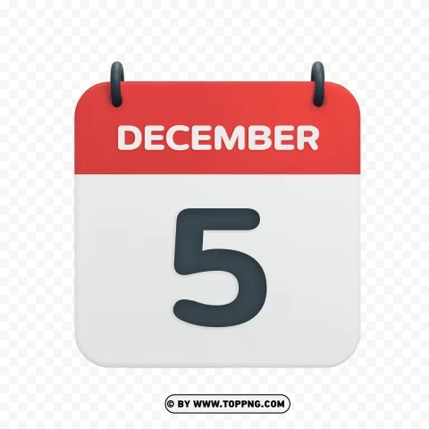 December 5th Calendar Date Icon Vector Illustration Transparent PNG images with no background essential