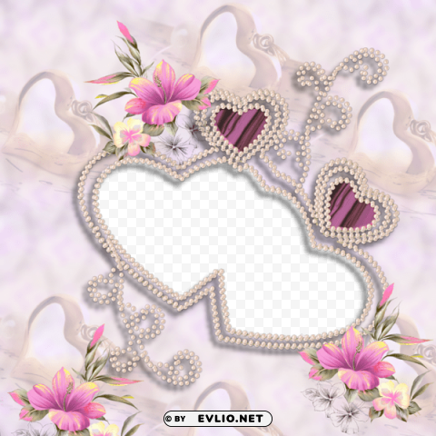 delicateframe with pearls and flowers Isolated Artwork in Transparent PNG