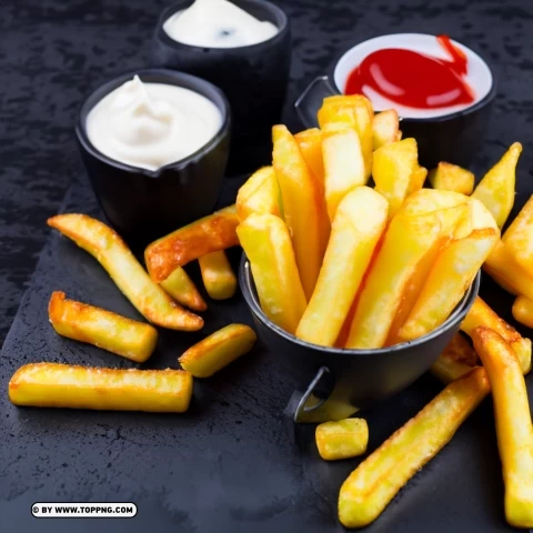 Delicious Fries in Box with Condiments Downloadable PNG images with alpha transparency free