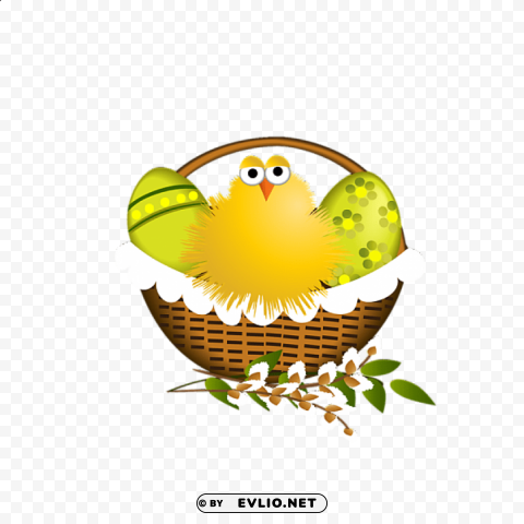 easter basket with chicken Transparent PNG Isolated Object