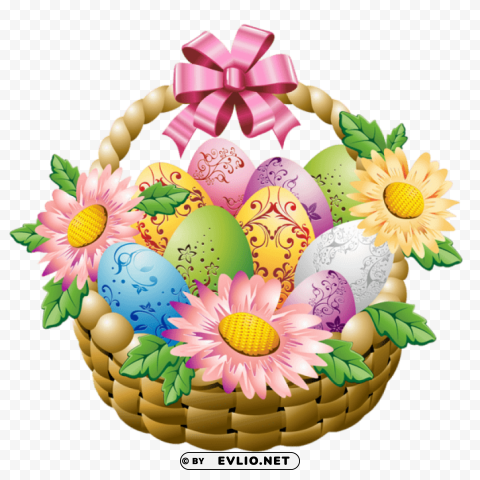 easter basket with easter eggs and flowers PNG files with transparent canvas extensive assortment