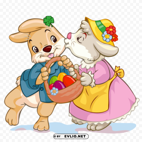 easter bunnies with egg basket Isolated Element with Transparent PNG Background