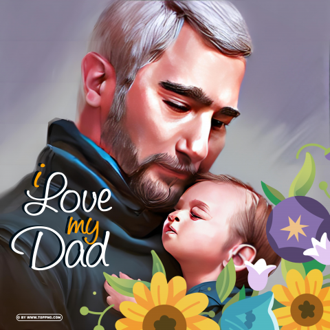Father And Child Portrait Happy Fathers Day Flower Isolated Item with Clear Background PNG