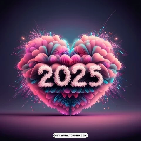 Fireworks on Heart New Year 2025 Card Background PNG images with no fees