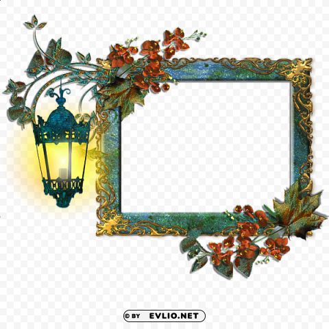 frame with flowers and shining lamp Clear background PNG images bulk