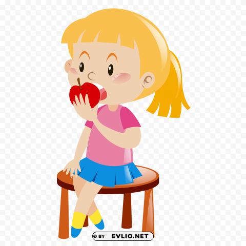 girl with apple cartoon girl eating apple PNG images for graphic design